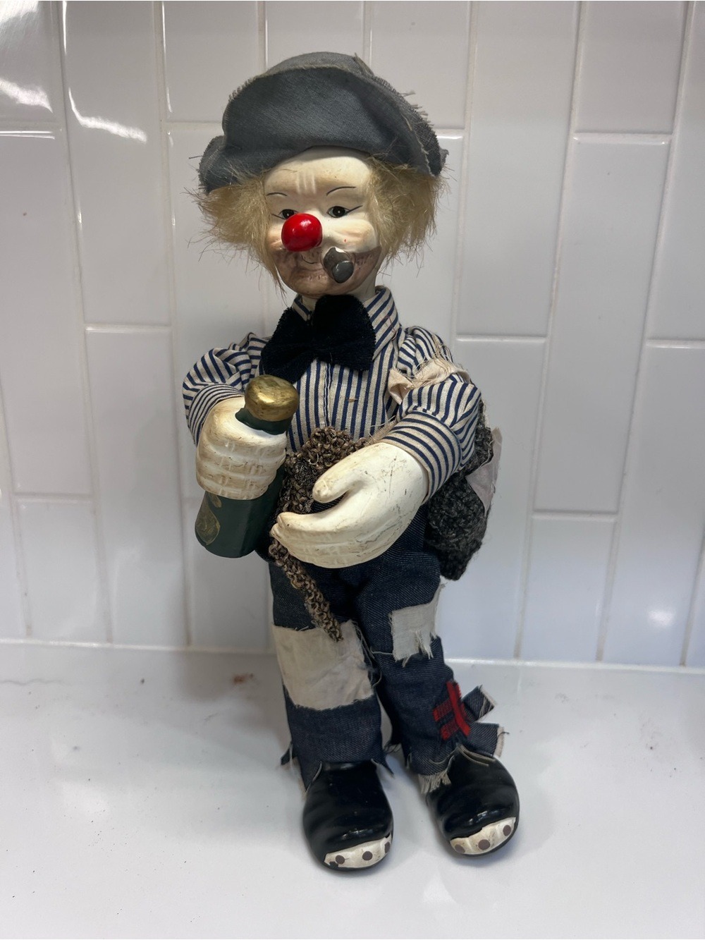 Vintage Handmade Porcelain Hobo Clown Drunk Man Figurine
